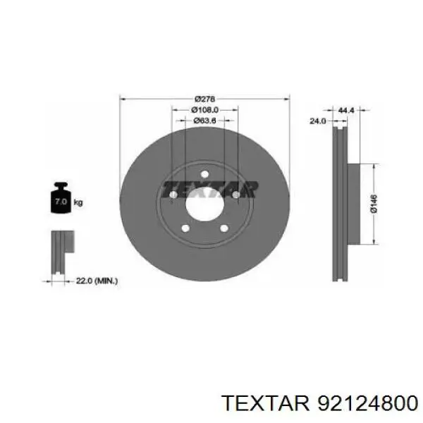 Передние тормозные диски 92124800 Textar