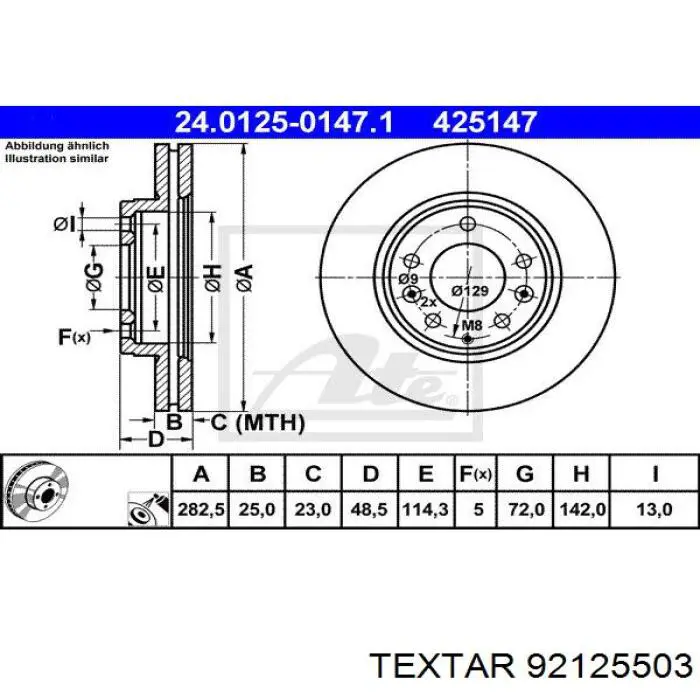 Передние тормозные диски 92125503 Textar
