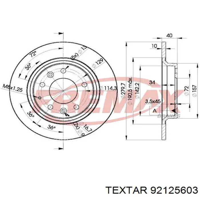 Купить 92125603 Textar Диск тормозной задний