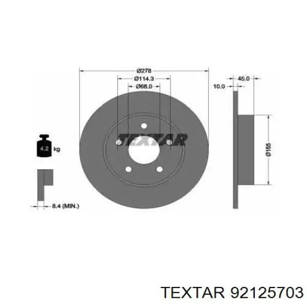 Задний дисковый тормоз Textar 92125703