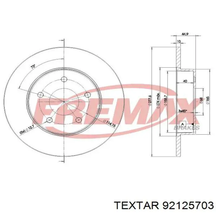Задний тормозной диск Textar 92125703 цена, от 32.83 USD