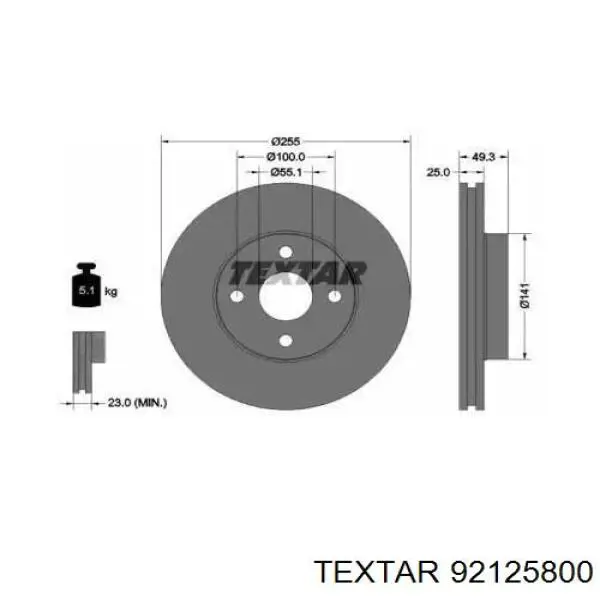 Передние тормозные диски 92125800 Textar