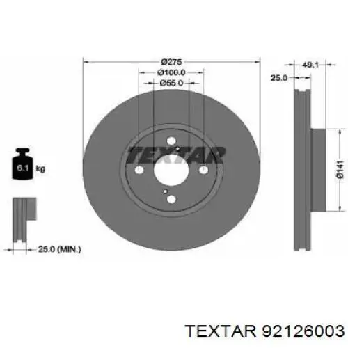 Передние тормозные диски 92126003 Textar