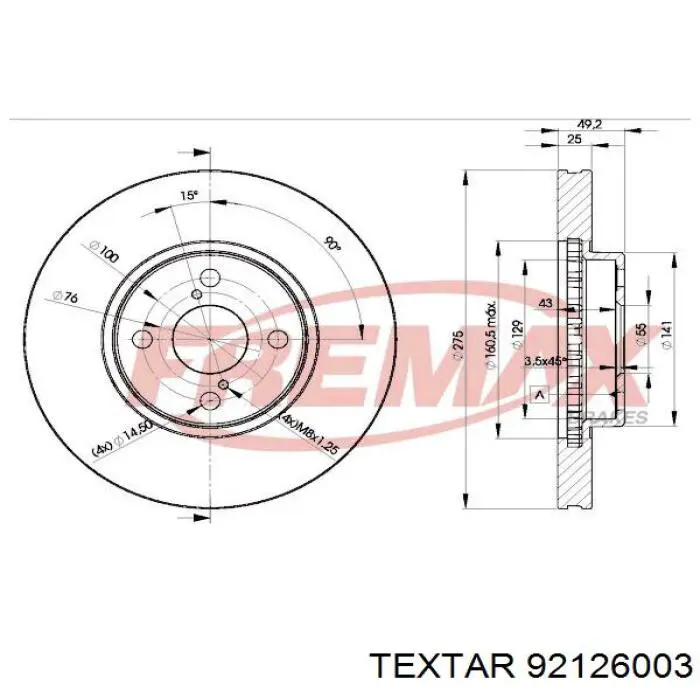 Купить 92126003 Textar Ротор тормозной