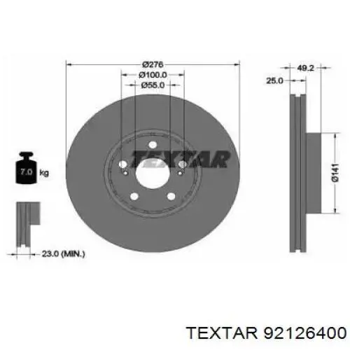 Передние тормозные диски 92126400 Textar