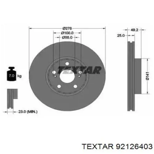 92126403 Textar диск тормозной передний