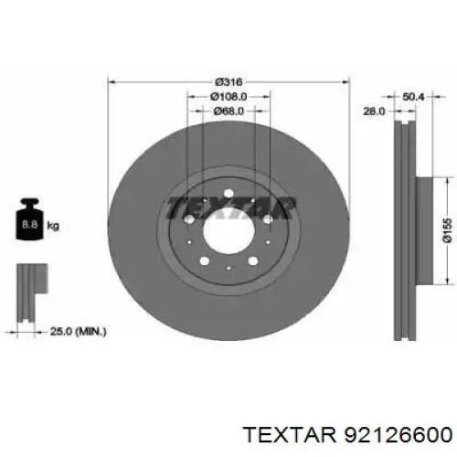 Передние тормозные диски 92126600 Textar