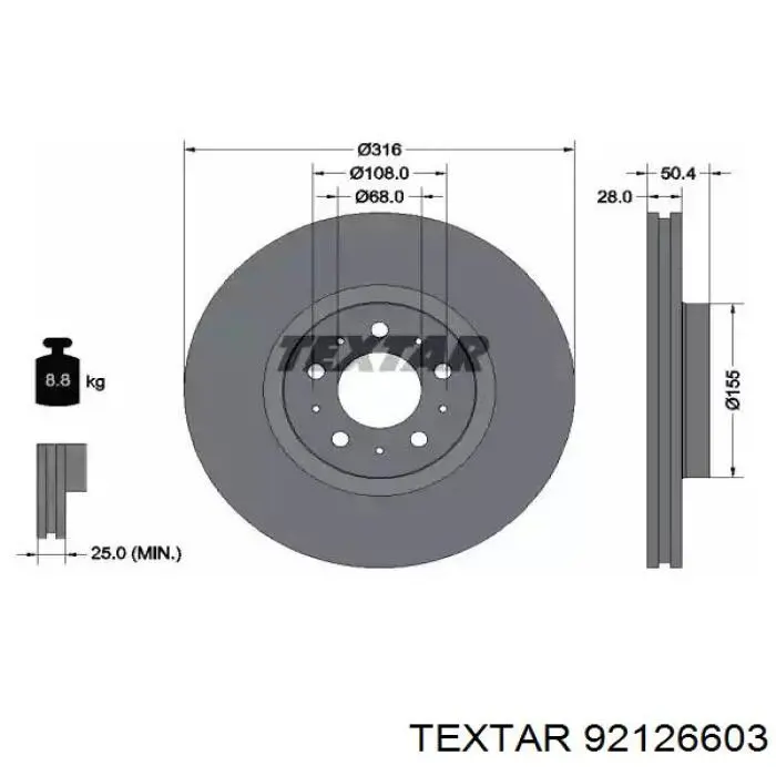 Передние тормозные диски 92126603 Textar