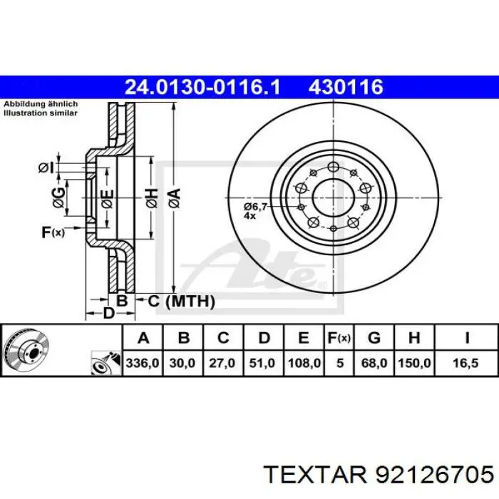 Передний тормозной диск Textar 92126705