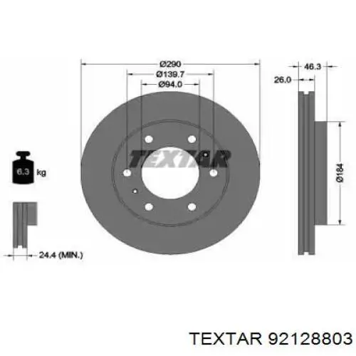 Тормоз дисковый передний Textar 92128803 цена, от 42.68 USD
