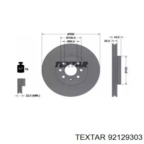 Передние тормозные диски 92129303 Textar