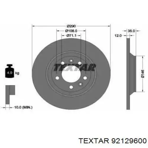 Тормозные диски 92129600 Textar