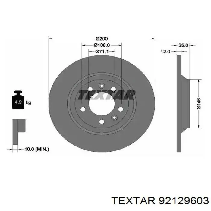 Тормозные диски 92129603 Textar