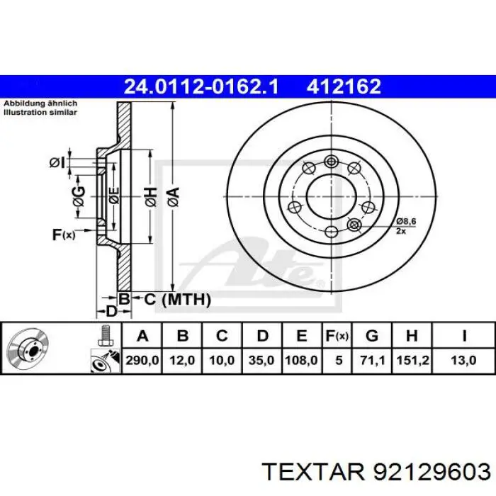 Задний тормозной диск Textar 92129603 цена, от 40.80 USD
