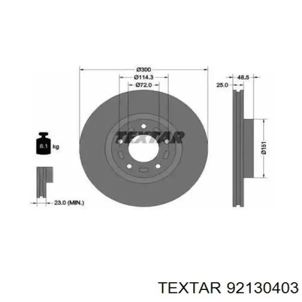 Тормоз дисковый передний Textar 92130403 цена, от 56.87 USD