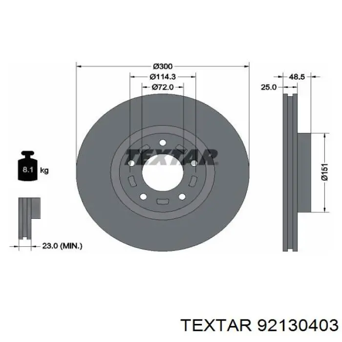 Disco de freno delantero 92130403 Textar