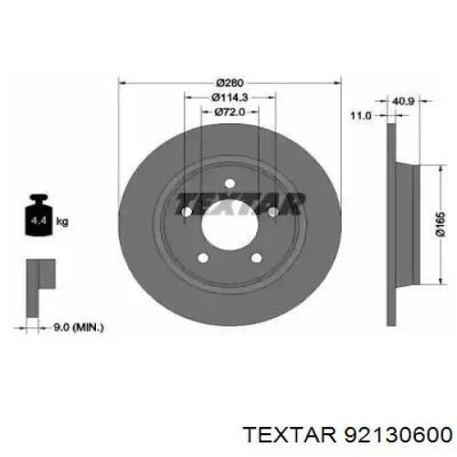 92130600 Textar диск тормозной задний