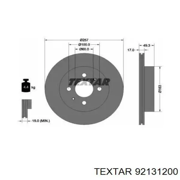92131200 Textar диск тормозной передний