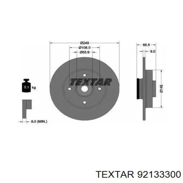 Тормозные диски 92133300 Textar