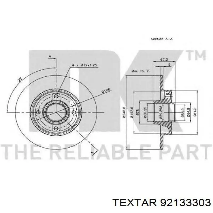 Тормозные диски 92133303 Textar
