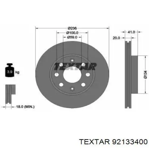 92133400 Textar диск тормозной передний