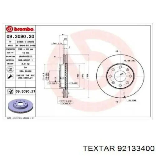 Тормоз дисковый передний Textar 92133400 цена, от 27.69 USD