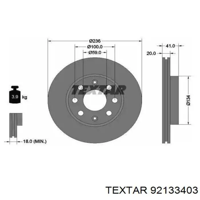 92133403 Textar диск тормозной передний