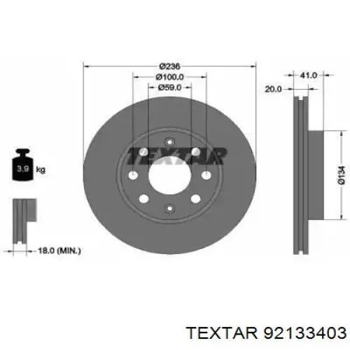 Тормоз дисковый передний Textar 92133403 цена, от 29.86 USD