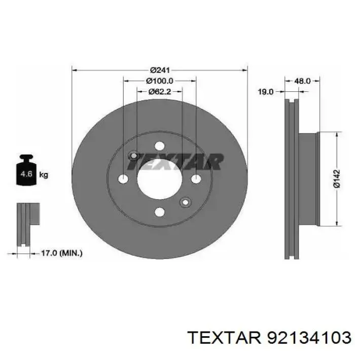 92134103 Textar диск тормозной передний