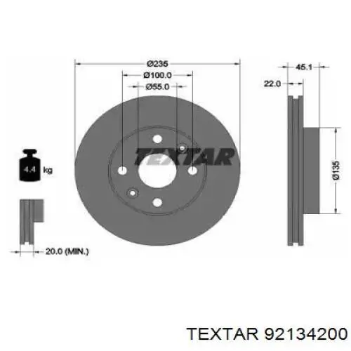 92134200 Textar диск тормозной передний