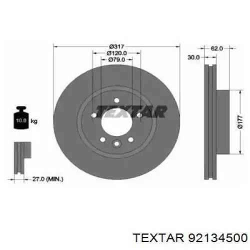 Передние тормозные диски 92134500 Textar