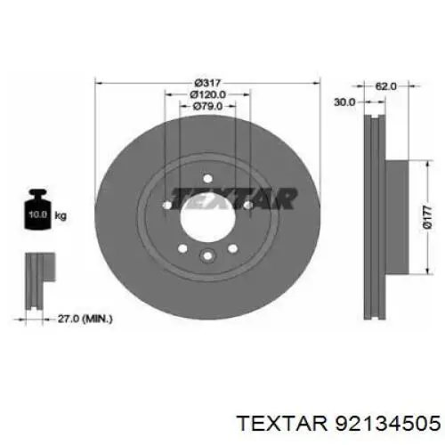 92134505 Textar disco do freio dianteiro