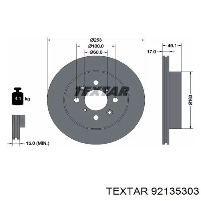 92135303 Textar диск тормозной передний