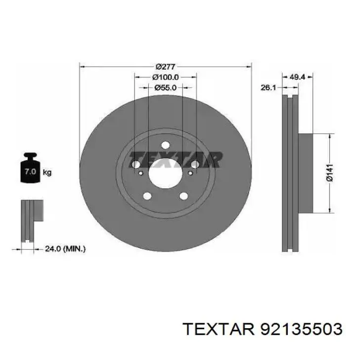 92135503 Textar диск тормозной передний