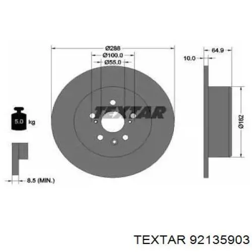 92135903 Textar диск тормозной задний
