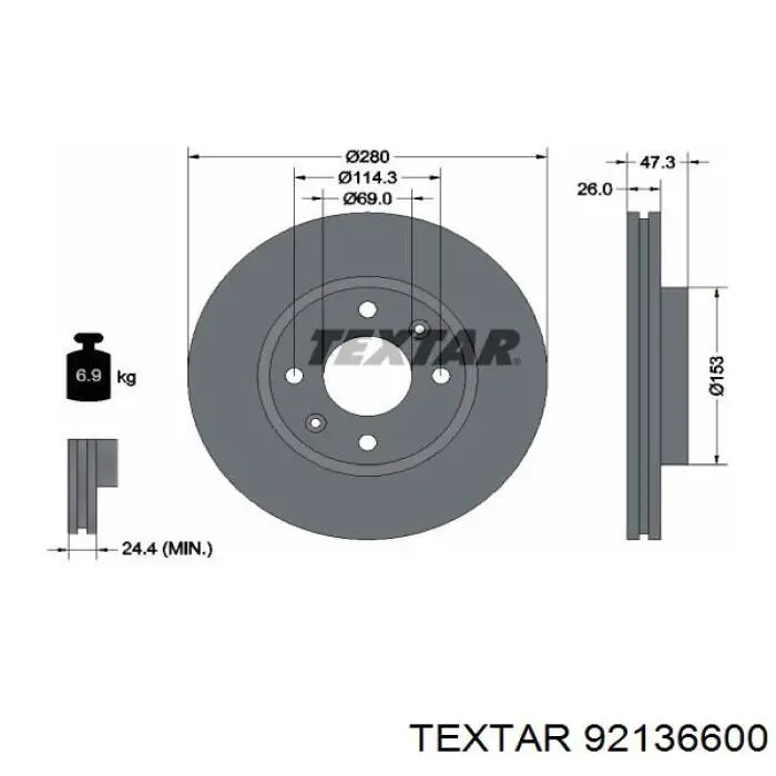 92136600 Textar диск тормозной передний