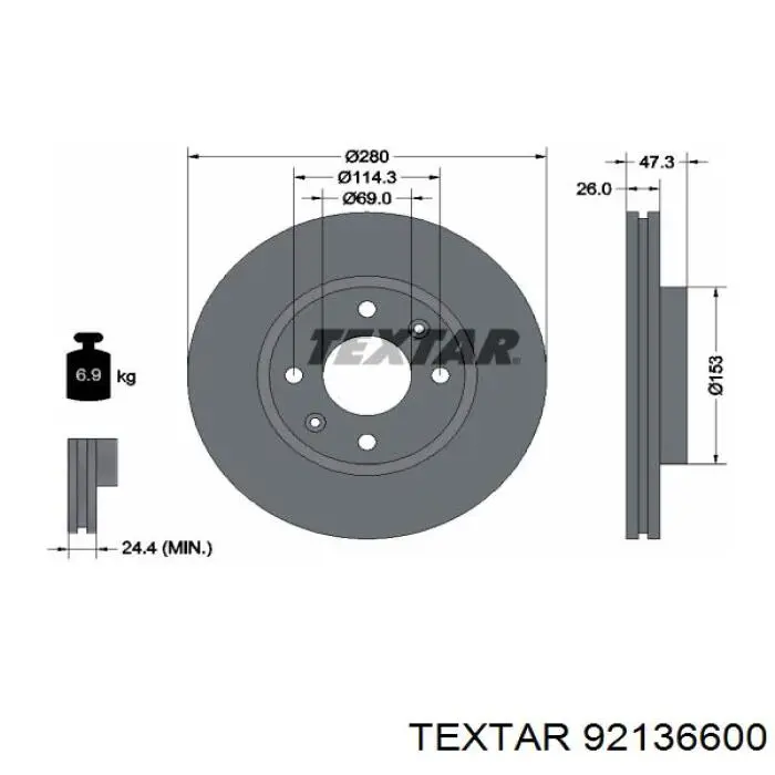 Тормоз дисковый передний Textar 92136600 цена, от 57.11 USD
