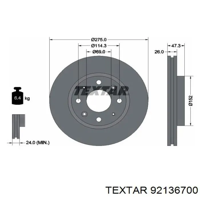 92136700 Textar диск тормозной передний