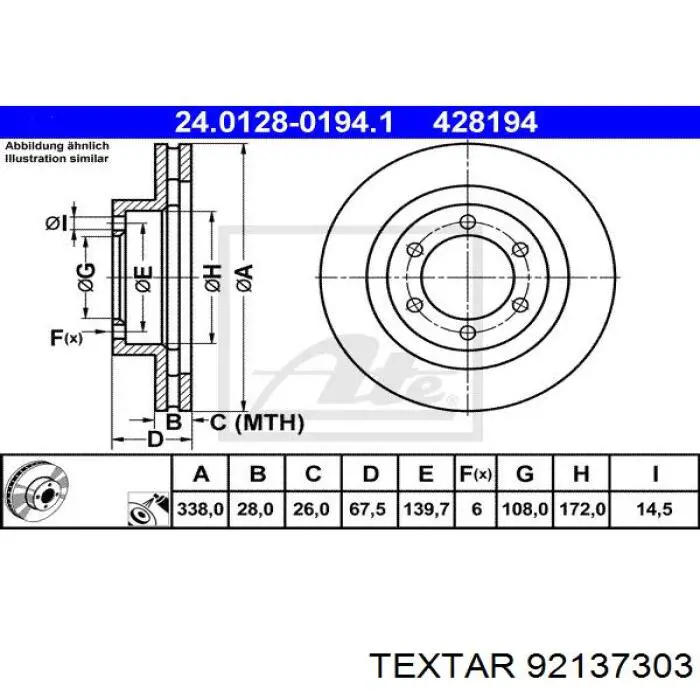 Передний тормозной диск Textar 92137303