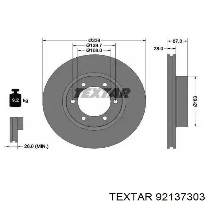 92137303 Textar передние тормозные диски