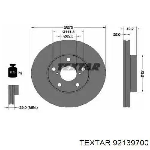 Передние тормозные диски 92139700 Textar