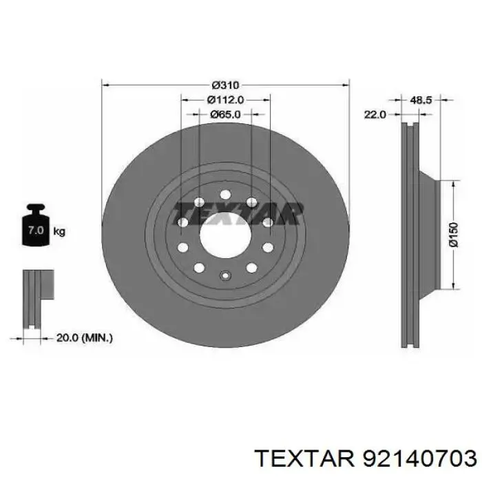 92140703 Textar Дисковый тормоз