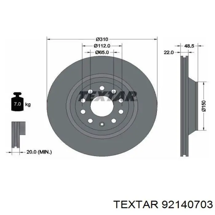 Disco de freno trasero 92140703 Textar