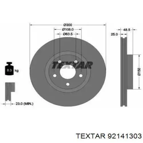 Передние тормозные диски 92141303 Textar