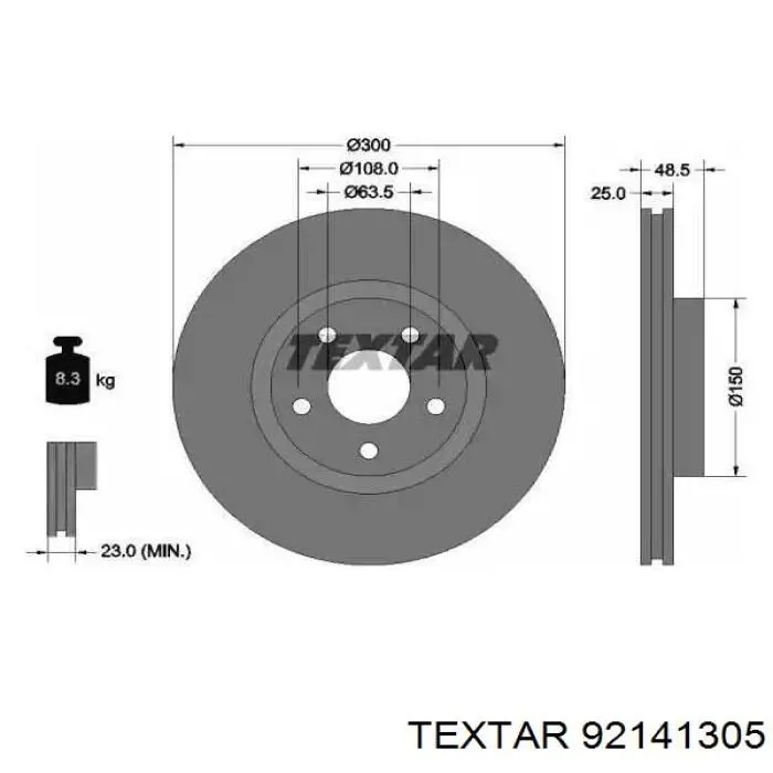 Передние тормозные диски 92141305 Textar