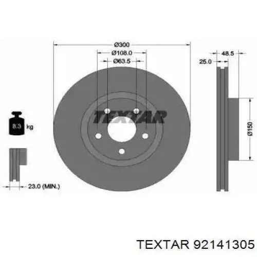 Тормоз дисковый передний Textar 92141305 цена, от 57.49 USD