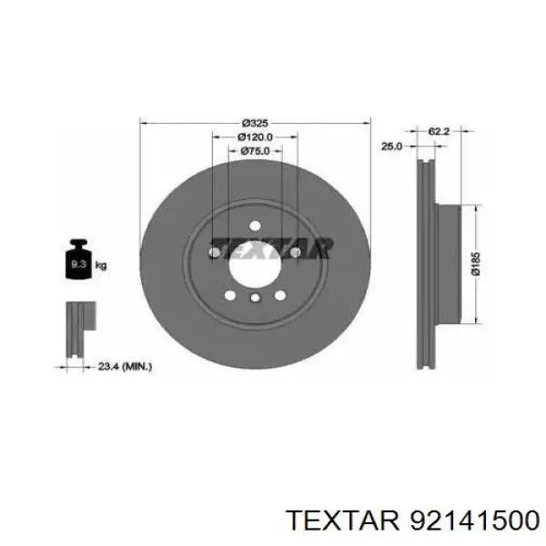 92141500 Textar диск тормозной передний