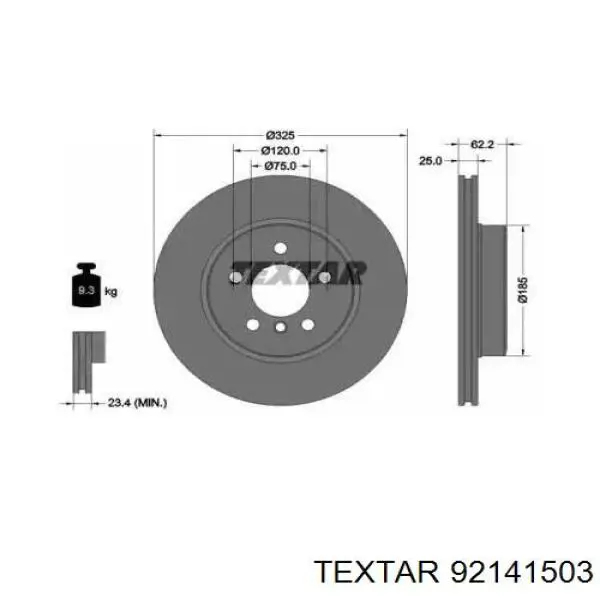 92141503 Textar диск тормозной передний