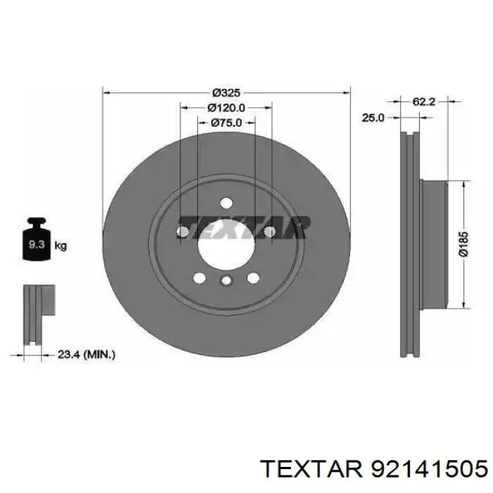 92141505 Textar диск тормозной передний