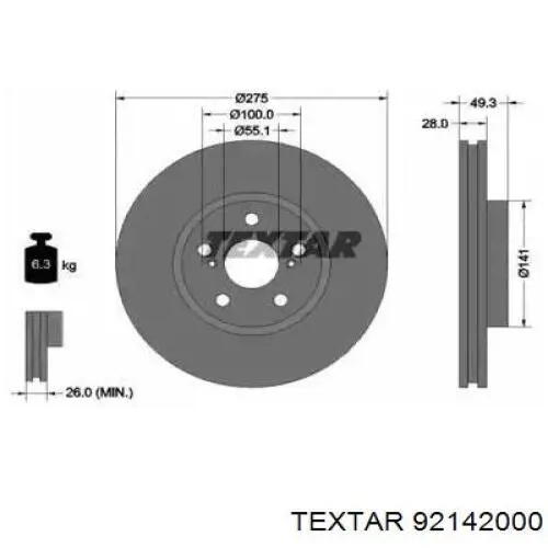 Передние тормозные диски 92142000 Textar